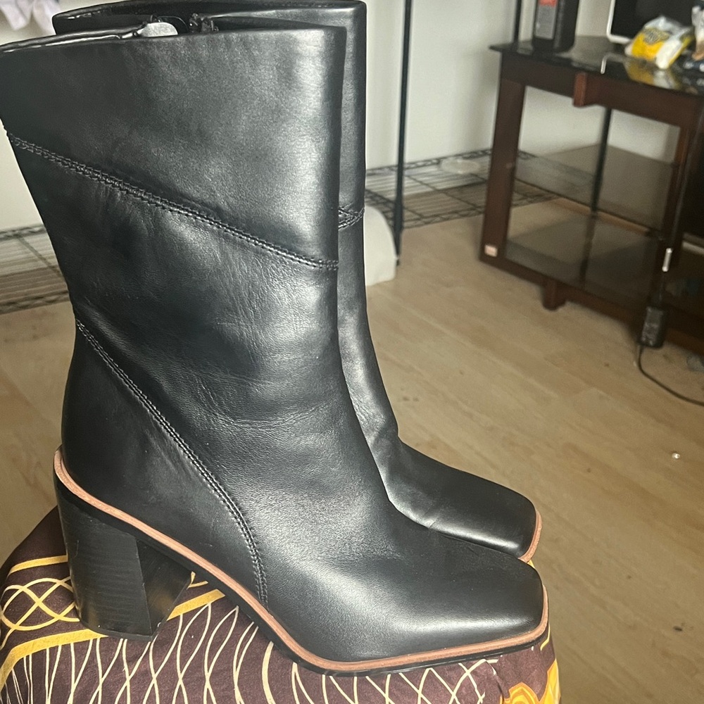 Franco Sarto Black Leather Heeled Boots